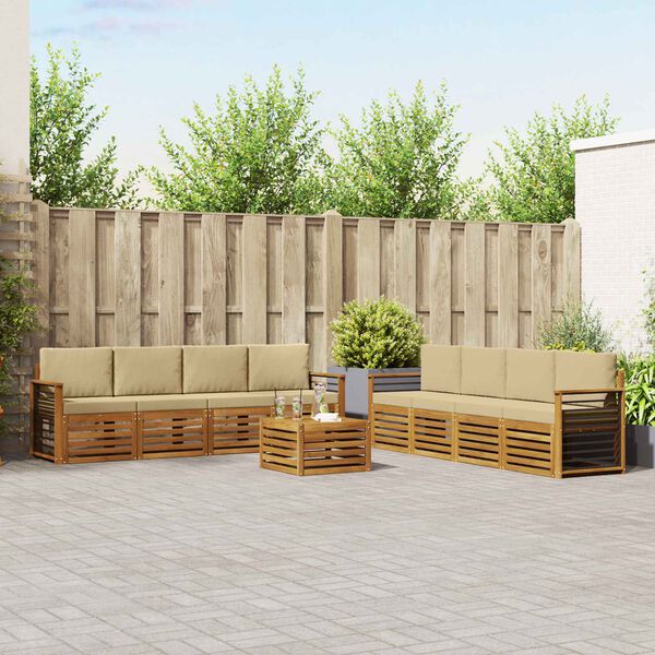 vidaXL Zestawy sof 9 pcs Naturalny i Beżowy Lite Drewno Akacji