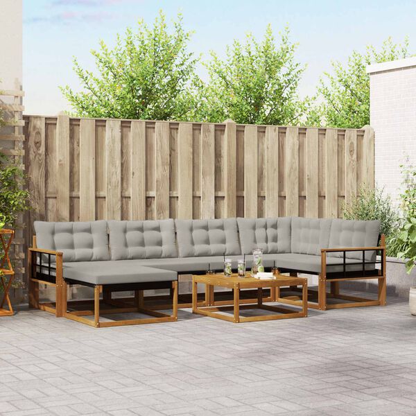 vidaXL Zestaw sof na zewnątrz z poduszką 7 pcs Naturalny i Jasny Szary