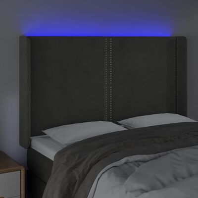 vidaXL Zagłówek do łóżka z LED, ciemnoszary, 147x16x118/128cm, aksamit