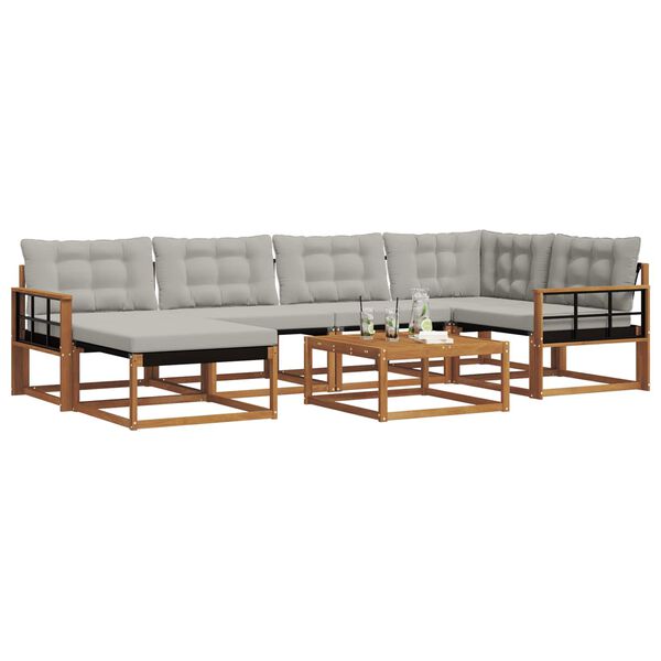 vidaXL Zestaw sof na zewnątrz z poduszką 7 pcs Naturalny i Jasny Szary