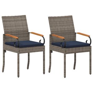 vidaXL Krzesła ogrodowe 2 pcs Szary i granatowy Poli Rattan i Akacja