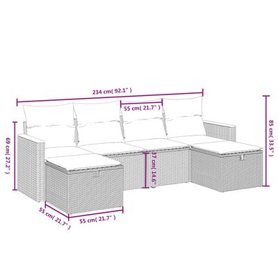 vidaXL 6-cz. zestaw mebli ogrodowych z poduszkami, szary, polirattan