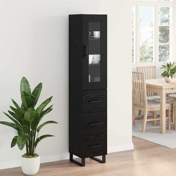 vidaXL Highboard Czarny Dąb 34,5 x 34 x 180 cm Materiał drewnopochodny