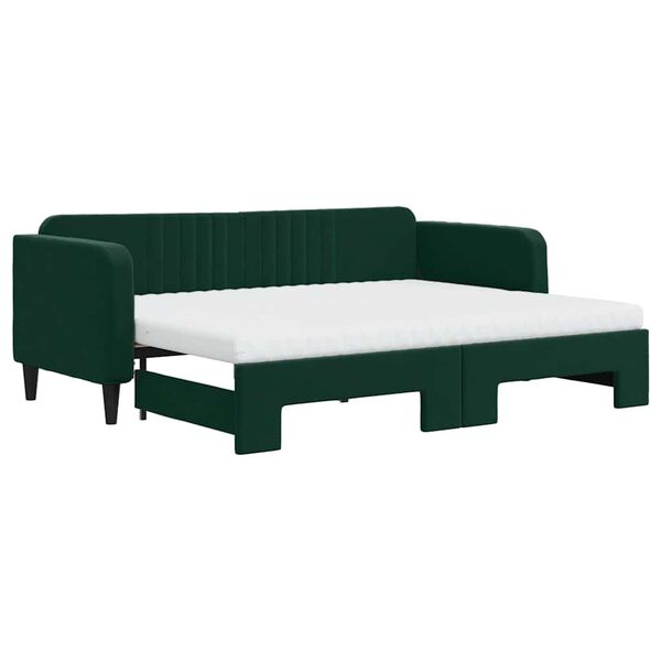 vidaXL Sofa rozsuwana z materacami, ciemnozielona, 80x200 cm, aksamit