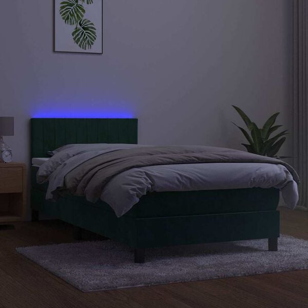 vidaXL Ł&oacute;żko kontynentalne z materacem i LED zielony aksamit 80x200 cm