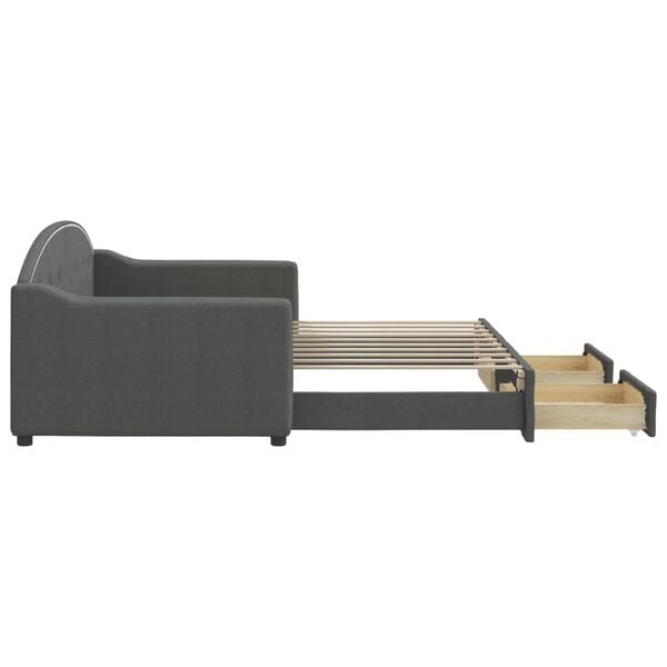 vidaXL Sofa rozsuwana z szufladami, ciemnoszara, 90x190 cm, tkanina