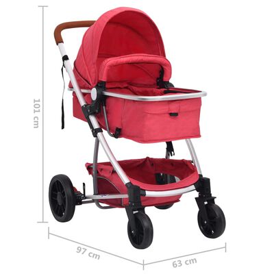 vidaXL Wózek dziecięcy 3-w-1, czerwony, aluminium