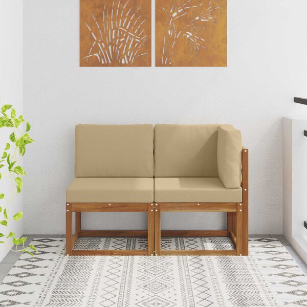 vidaXL Modułowa sofa na zewnątrz 2 Sztuka Naturalny i Beżowy