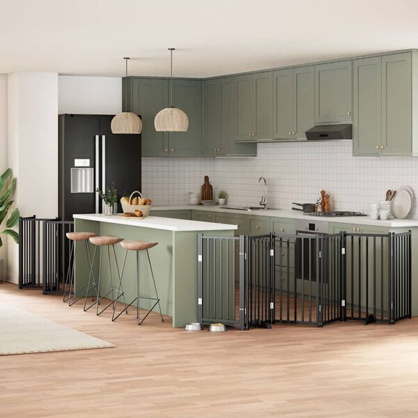 vidaXL Składana bramka dla psa, z drzwiami, 15 paneli, czarna, 750 cm