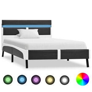 vidaXL Rama ł&oacute;żka z LED, szara, sztuczna sk&oacute;ra, 90 x 200 cm
