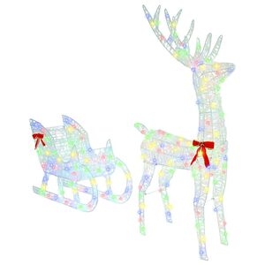 vidaXL Renifer ciągnący sanie kolorowy 70 x 24 x 128 cm Akryl 200 LED