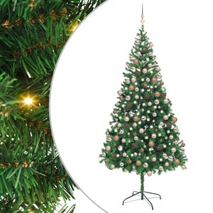 vidaXL Sztuczna choinka z lampkami i bombkami, 210 cm, 910 gałązek