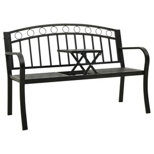 vidaXL Ławka ogrodowa ze stolikiem, czarna, 120 cm, stalowa