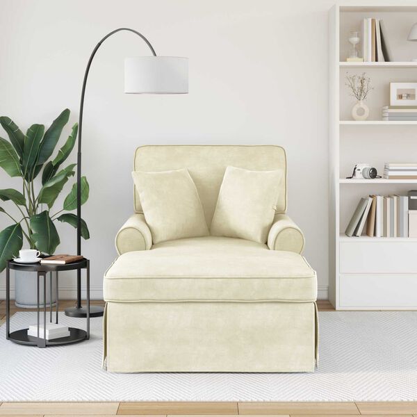 vidaXL Chaise Lounge z Fartuszkiem z poduszką Kremowy 91 x 157 x 91 cm