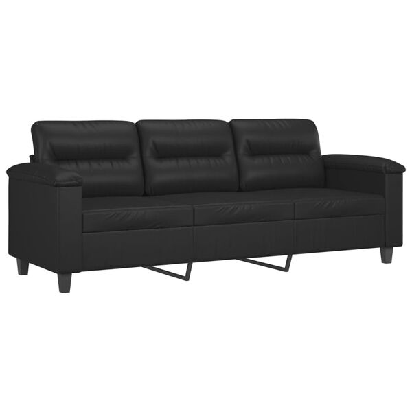 vidaXL 3-osobowa sofa z poduszkami, czarna, 180 cm, sztuczna sk&oacute;ra