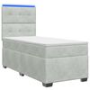 vidaXL Ł&oacute;żko Box Spring z materacem i LED jasnoszary 90 x 190 cm Welur