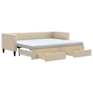 vidaXL Sofa rozsuwana z szufladami, kremowa, 80x200 cm, tkanina