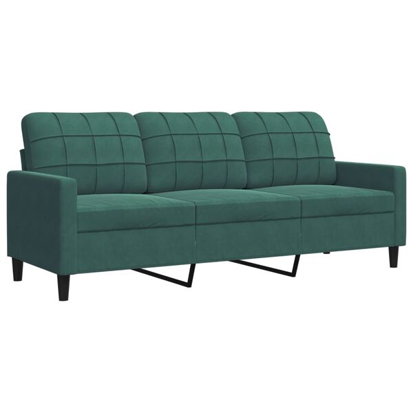 vidaXL Sofa 3-osobowa, ciemnozielony, 180 cm, obita aksamitem