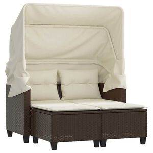 vidaXL 2-os. sofa ogrodowa, daszek i podn&oacute;żki, brązowa, rattan PE
