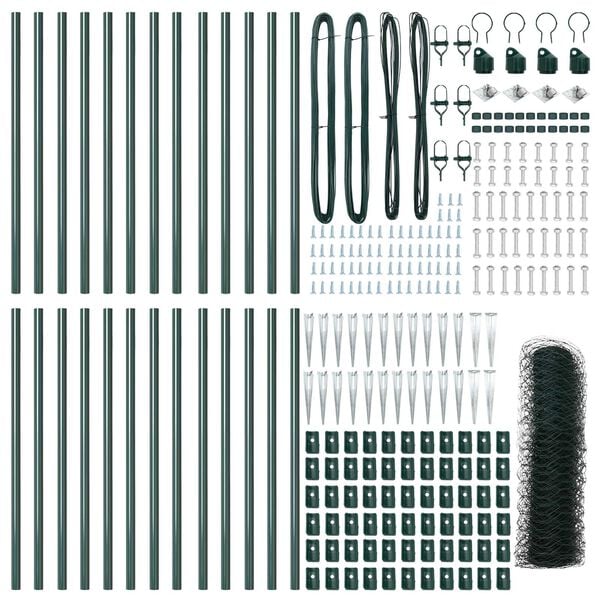 vidaXL Słupek ogrodzeniowy. Zielony 50 x 1 m (siatka 36 mm) Stal i PVC