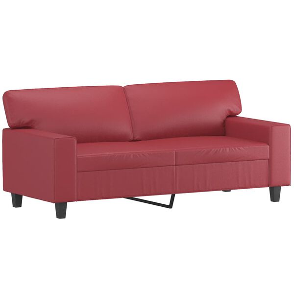 vidaXL 2-os. sofa z poduszkami, winna czerwień, 140 cm, sztuczna skóra