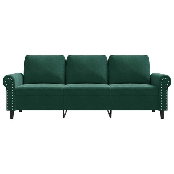 vidaXL Sofa 3-osobowa, ciemnozielony, 180 cm, obita aksamitem