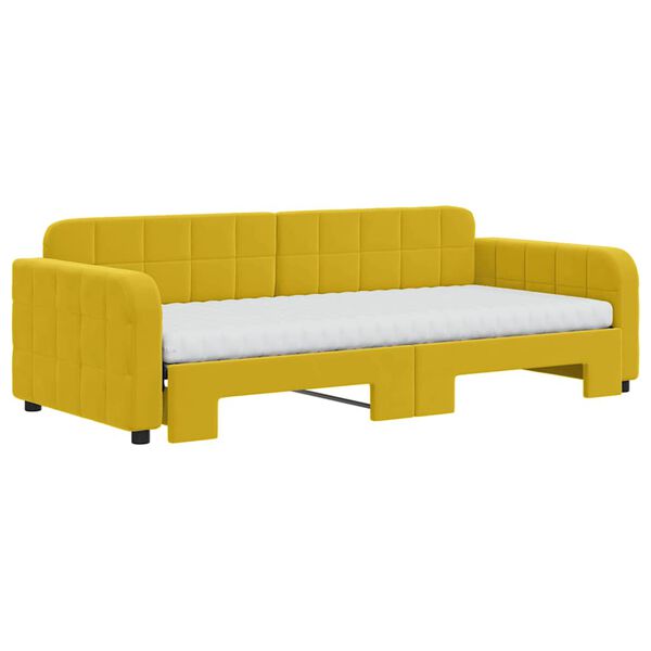 vidaXL Sofa rozsuwana z materacami, ż&oacute;łta, 90x200 cm, aksamit