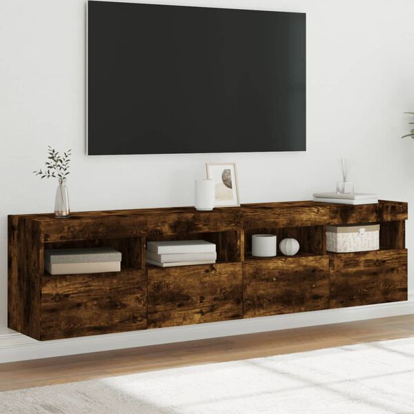 vidaXL Ścienne szafki TV z LED, 2 szt., przydymiony dąb, 80x30x40 cm