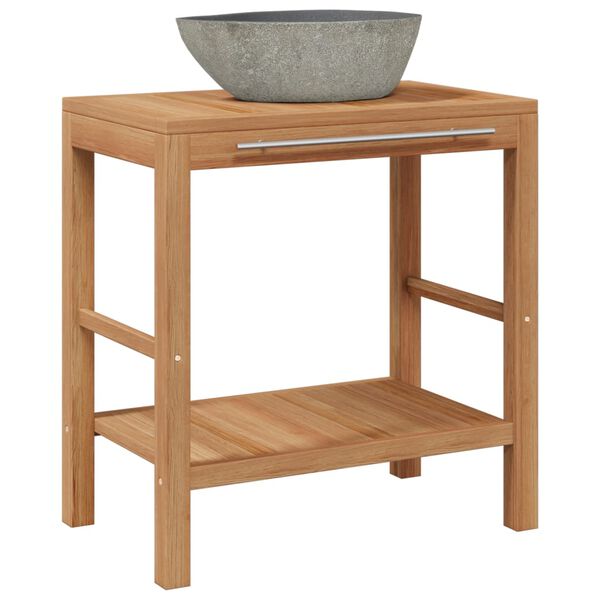 vidaXL Szafka łazienkowa z kamienną umywalką, drewno tekowe