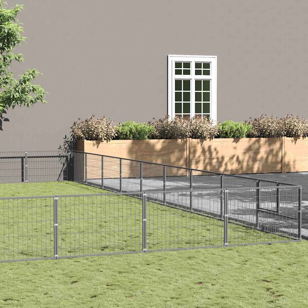 vidaXL Kojec dla psa, srebrny, 81 m&sup2;, stalowy