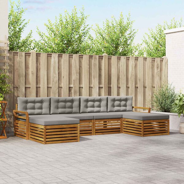 vidaXL Zestawy sof 6 pcs Naturalny i Jasny Szary Lite Drewno Akacji