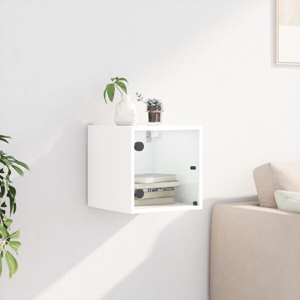 vidaXL Szafka nocna ze szklanymi drzwiami, biała, 35x37x35 cm