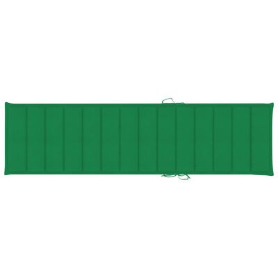 vidaXL Leżak z zieloną poduszką, lite drewno tekowe