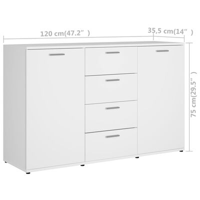 vidaXL Komoda, biała, 120x35,5x75 cm, materiał drewnopochodny