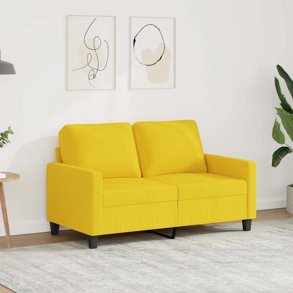 vidaXL Sofa 2-osobowa, jasnoż&oacute;łta, 120 cm, tapicerowana tkaniną