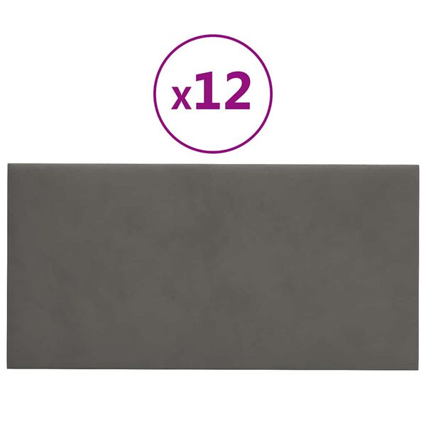 vidaXL Panele ścienne, 12 szt., ciemnoszara, 60x30cm, aksamit, 2,16 m&sup2;