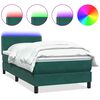 vidaXL Ł&oacute;żko kontynentalne z materacem i LED, zielone, aksamit, 100x210 cm
