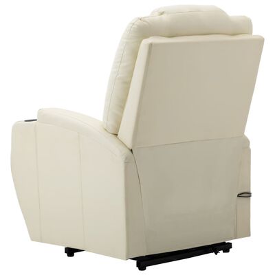 vidaXL Fotel masujący, ułatwiający wstawanie, kremowy, sztuczna skóra