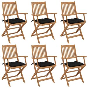 vidaXL Składane krzesła ogrodowe 6 szt., z poduszkami, drewno akacjowe