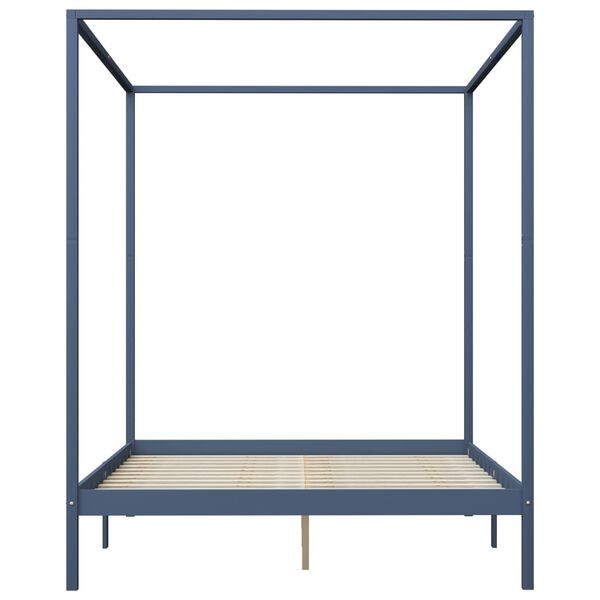 vidaXL Rama ł&oacute;żka z baldachimem, 4 szuflady, szara, sosna, 160x200 cm