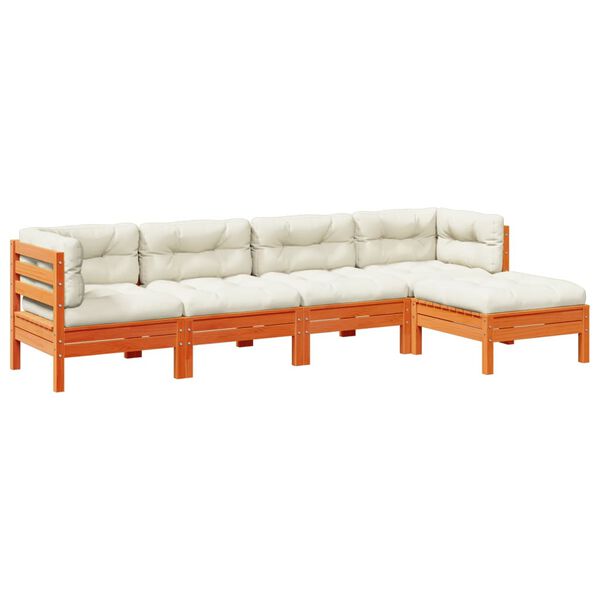 vidaXL 5-cz. zestaw mebli ogrodowych z poduszkami, woskowy brąz, sosna