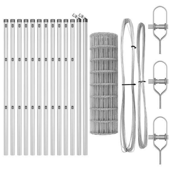 vidaXL Ogrodzenie z słupkiem Srebrny 0,6 x 25 m Stal i PVC