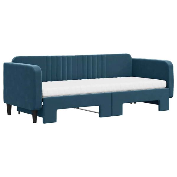 vidaXL Sofa rozsuwana z materacami, niebieska, 80x200 cm, aksamit