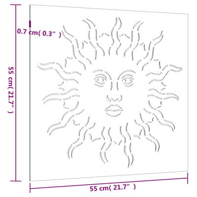 vidaXL Ogrodowa dekoracja ścienna, 55x55 cm, stal kortenowska, słońce