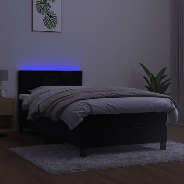 vidaXL Ł&oacute;żko kontynentalne z materacem i LED, czarny aksamit 100x200cm
