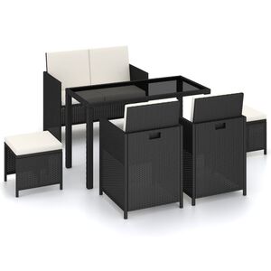 vidaXL 6-cz. zestaw mebli ogrodowych z poduszkami, rattan PE, czarny