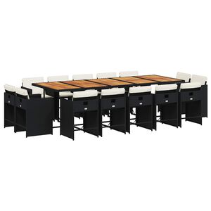 vidaXL 15-cz. zestaw mebli ogrodowych z poduszkami, czarny, rattan PE