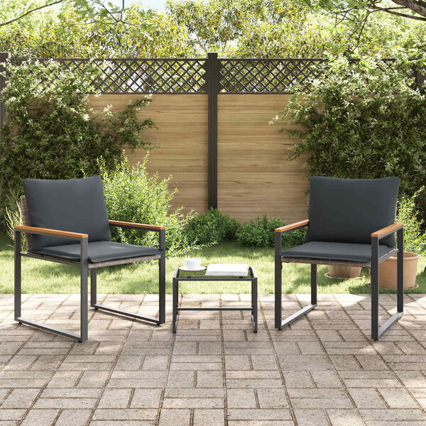 vidaXL Zestawy mebli z poduszką 3 pcs Szary i ciemnoszary rattan