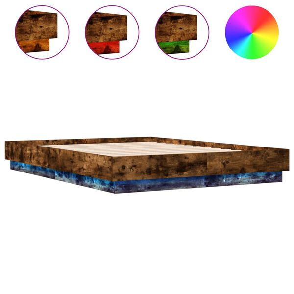 vidaXL Rama ł&oacute;żka z oświetleniem LED, przydymiony dąb, 120x190 cm