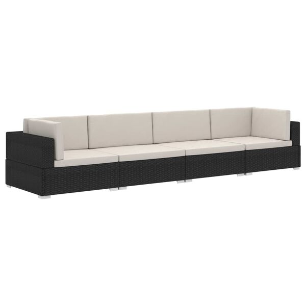 vidaXL 4-częściowa sofa ogrodowa, poduszki, rattan PE, czarna